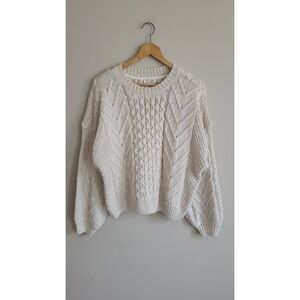 RD Style Cream Cable Knit Chevron Sweater Womens Large Chunky Crewneck Off White